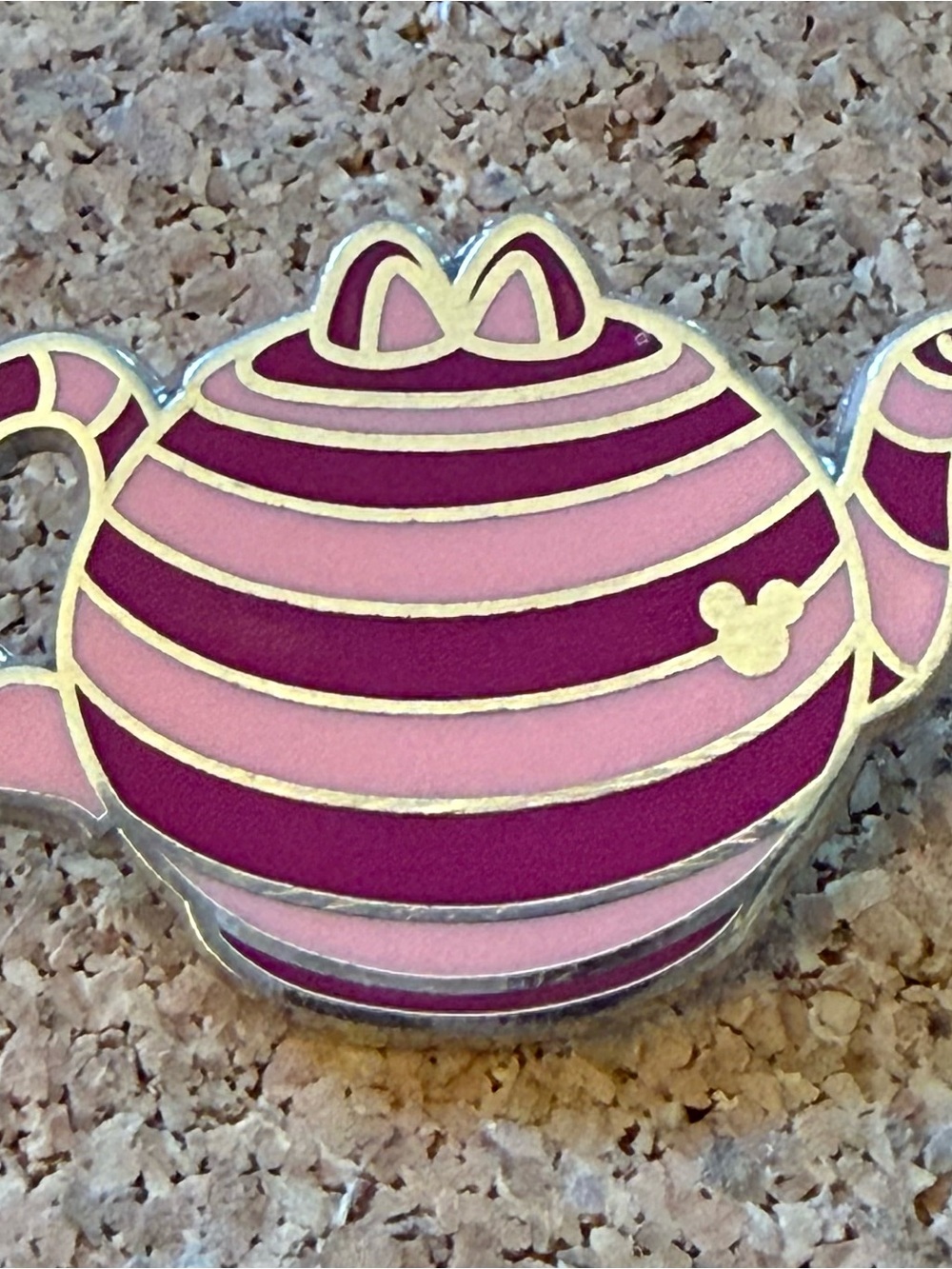 Disney Pink and Magenta Striped Teapot Enamel Pin - Cheshire cat hidden Mickey